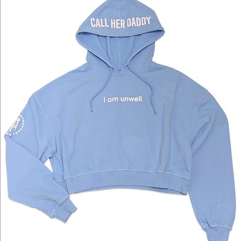 CALL HER DADDY BLUE CROP TOP HOODIE (WORN ONCE)